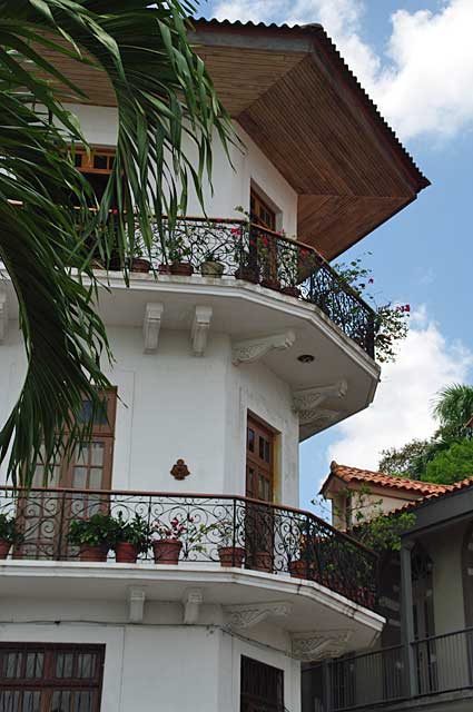 Example of a balcony on a colonial city house in the old part (called El Casco Viejo) of Panama City.