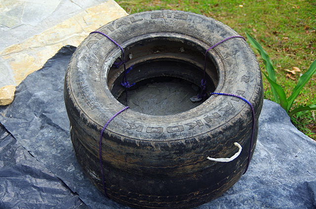 Recycling used tires into garden cement pots